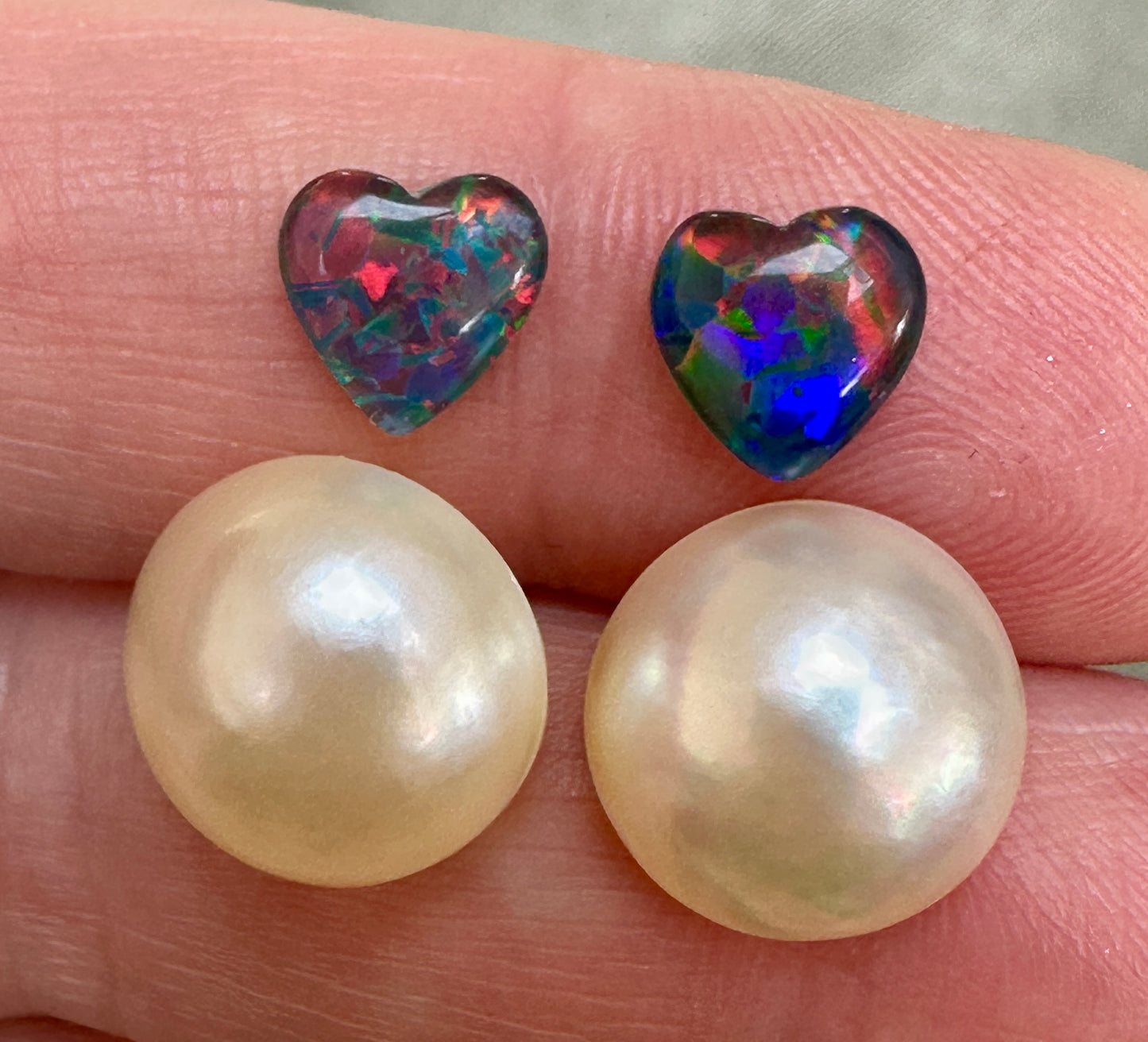 Australian Opal triplet & Mabe Pearl multicoloured unset earring pair 2.30 cts / 9.80 cts