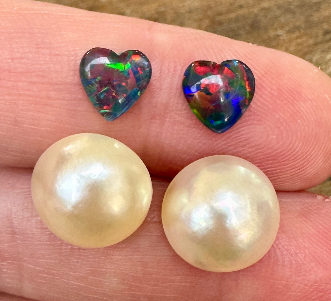 Australian Opal triplet & Mabe Pearl multicoloured unset earring pair 2.30 cts / 9.80 cts