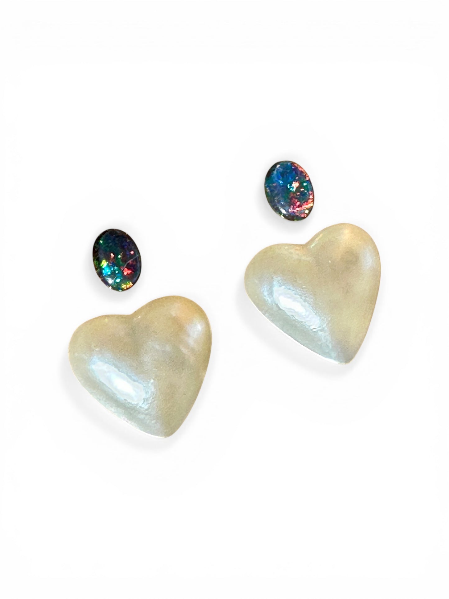 Australian opal triplet & mabe pearl multicoloured unset earring pair 1.59 cts / 13.15 cts