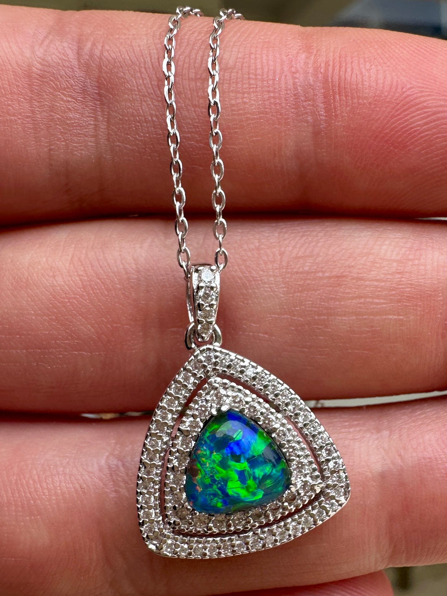 Coober Pedy triplet opal pendant - Australian natural Opal triplet set in sterling silver encrusted with Cubic Zirconia diamonds 12.05 cts