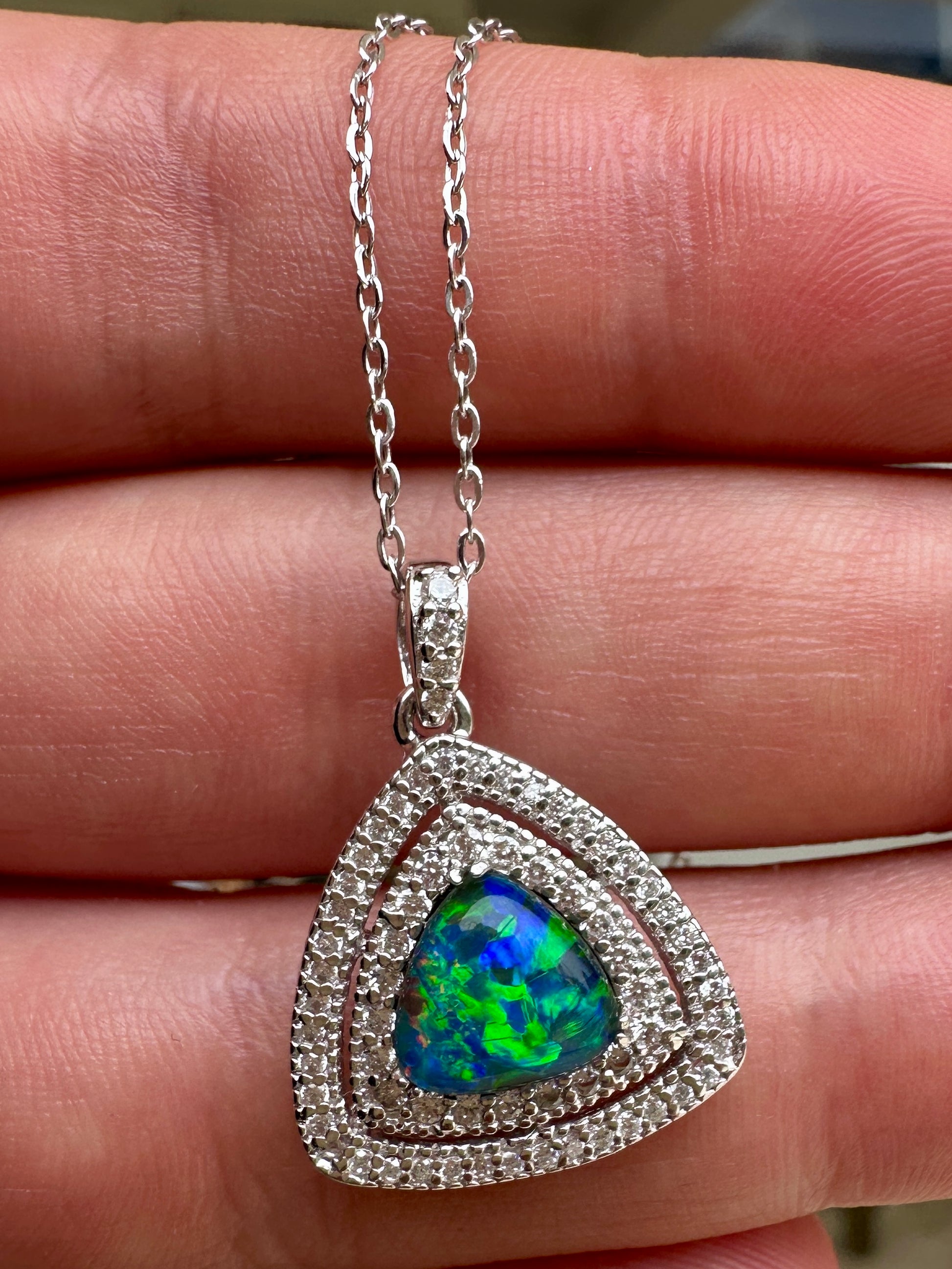 Coober Pedy triplet opal pendant - Australian natural Opal triplet set in sterling silver encrusted with Cubic Zirconia diamonds 12.05 cts