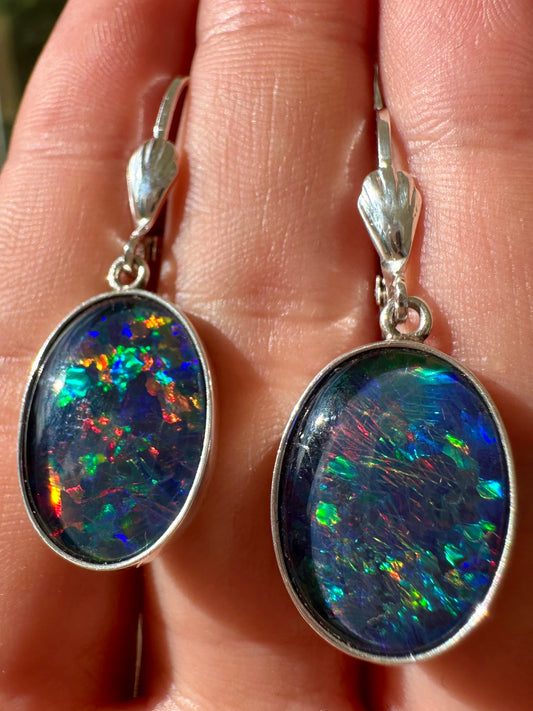 Australian triplet opal earrings set in sterling silver 28.29 cts
