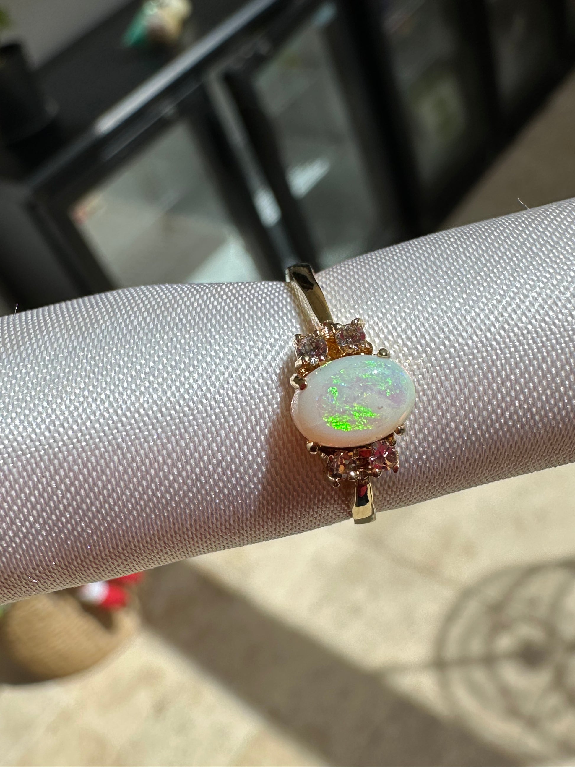 Australian opal ring Gold Plated size 6.5 with cz diamonds