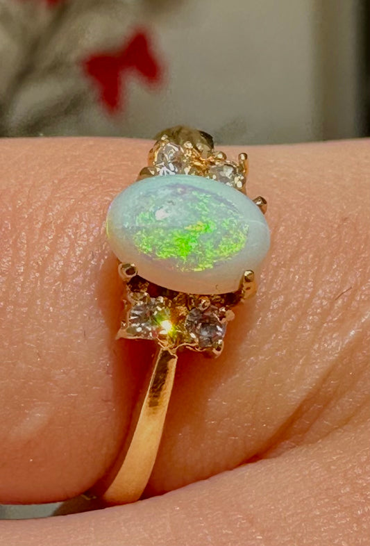 Australian opal ring Gold Plated size 6.5 with cz diamonds