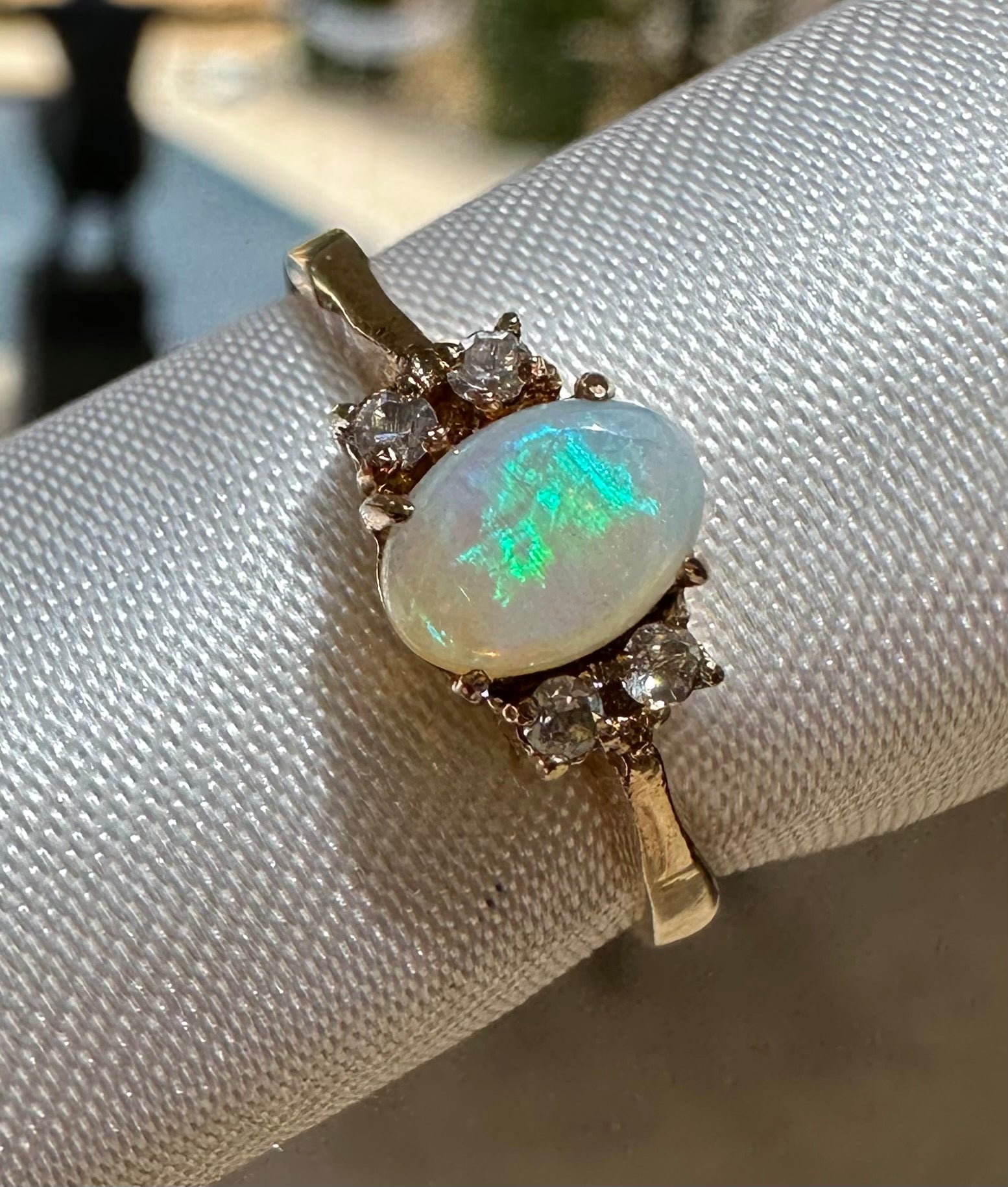 Australian opal ring Gold Plated size 7 with cz diamonds