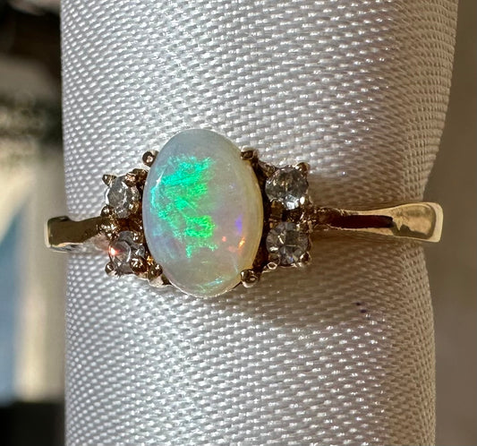 Australian opal ring Gold Plated size 7 with cz diamonds