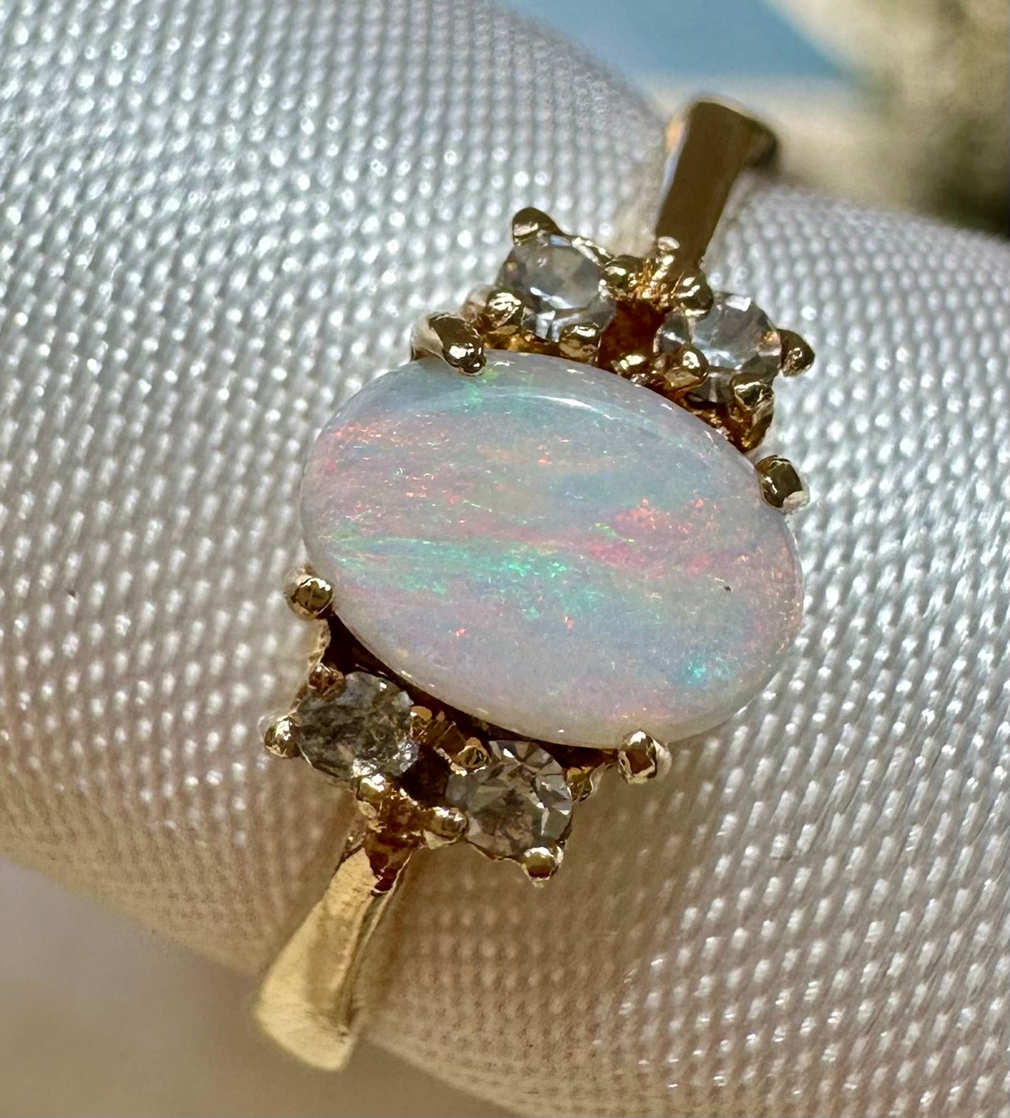 Australian opal ring Gold Plated size 7 With cz diamonds