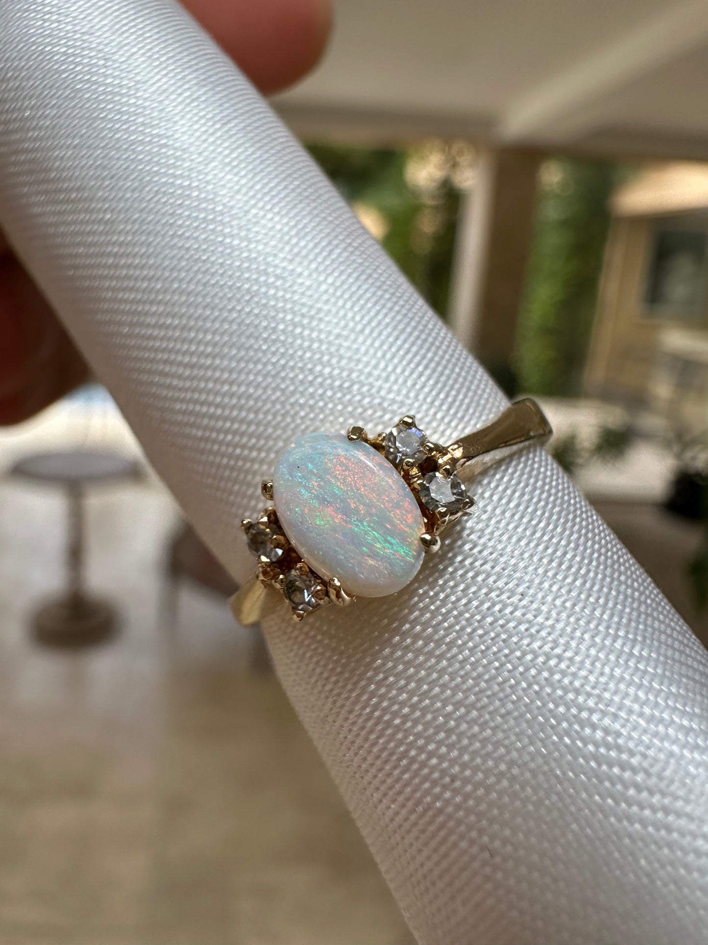 Australian opal ring Gold Plated size 7 With cz diamonds