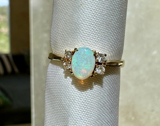 Australian opal ring Gold Plated size 7 with cz diamonds