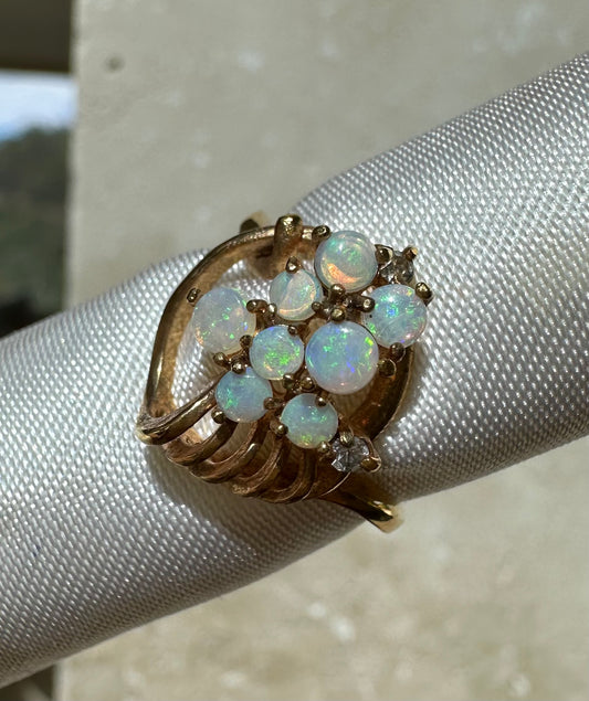 Australian opal ring Gold Plated size 6.5 with cz diamonds