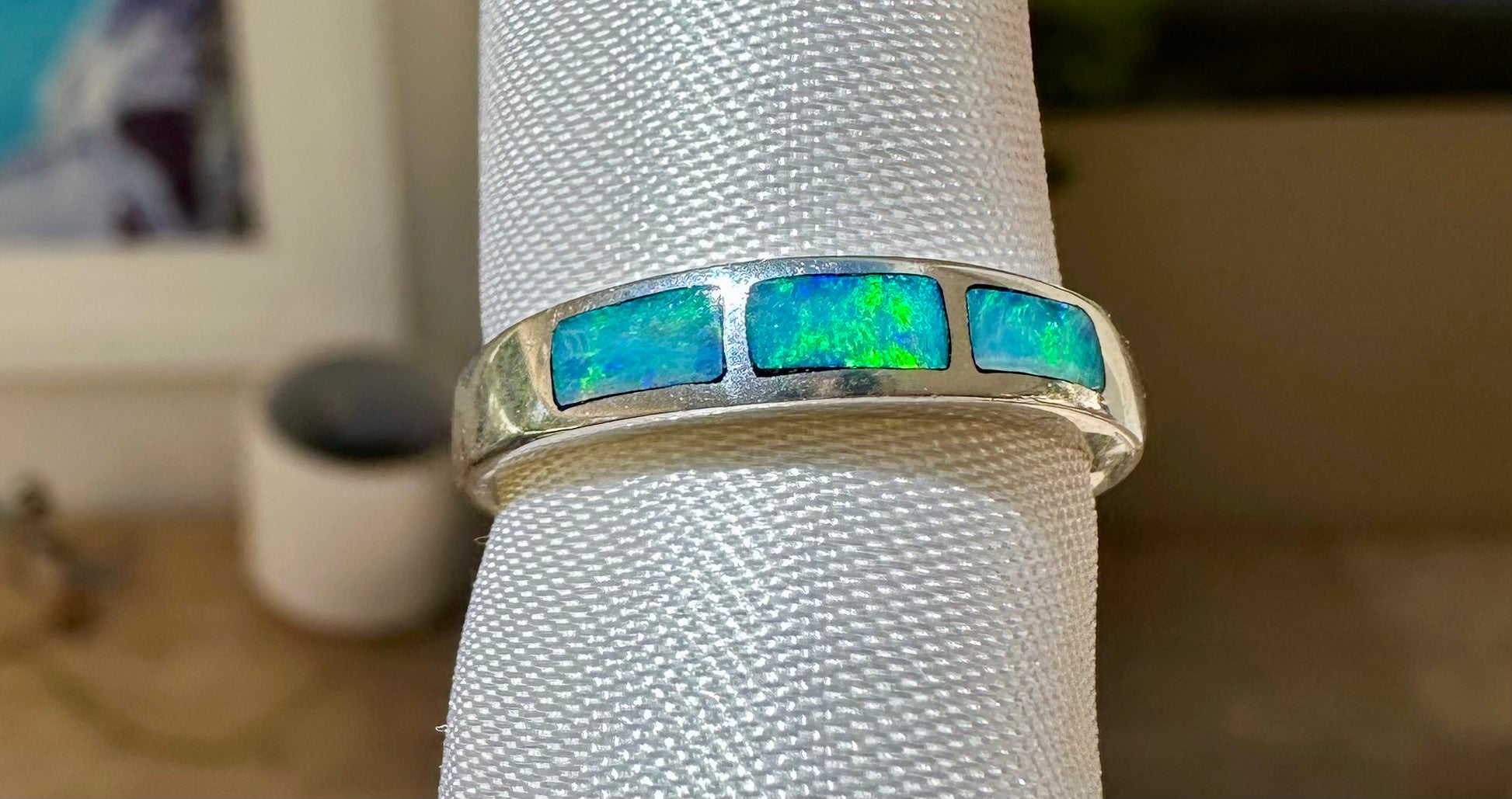 Genuine Australian multicolored opal ring sterling silver 