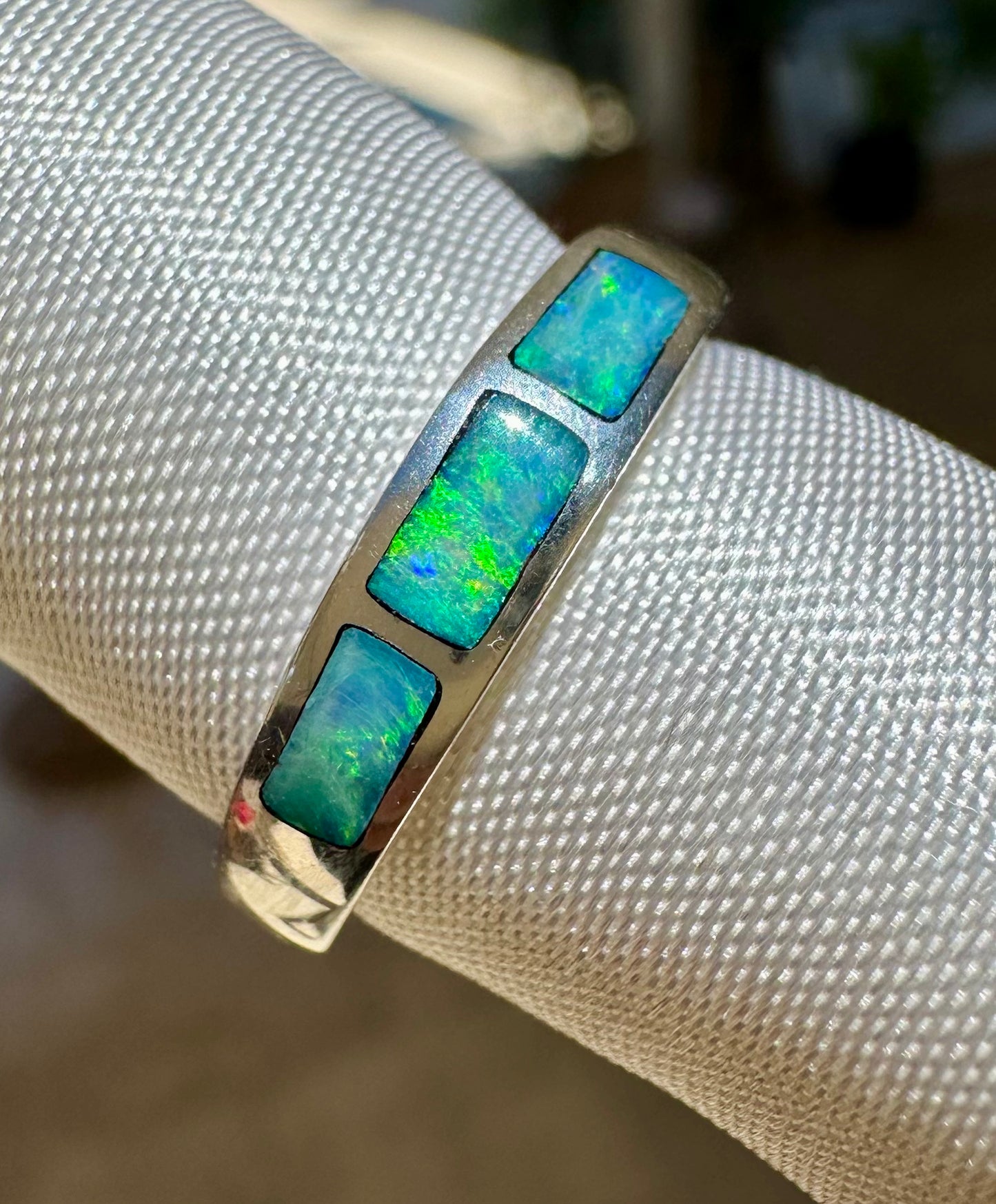 Genuine Australian multicolored opal ring sterling silver 