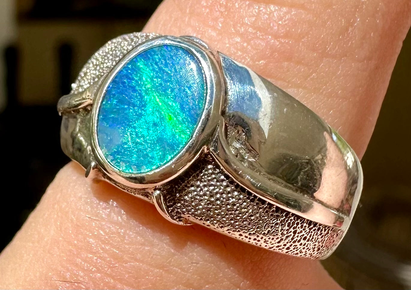 Australian opal ring sterling silver size 6.25