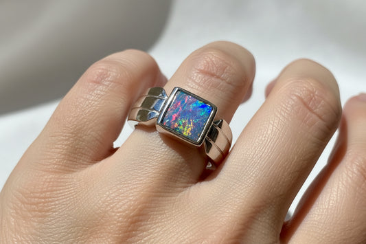 Australian opal ring sterling silver 5.75