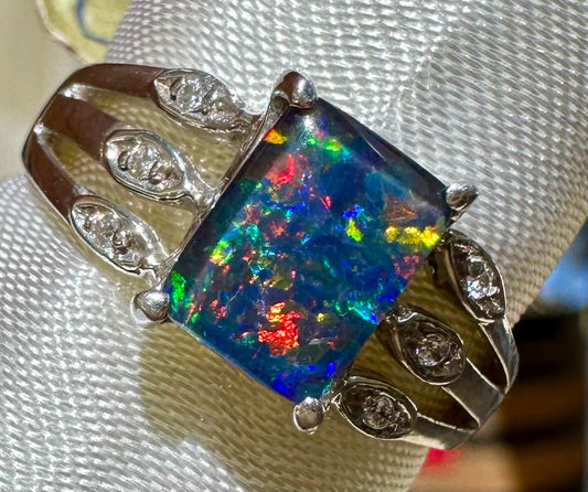 Australian opal ring sterling silver size 6.5