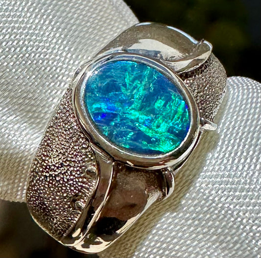 Australian opal ring sterling silver 5.75