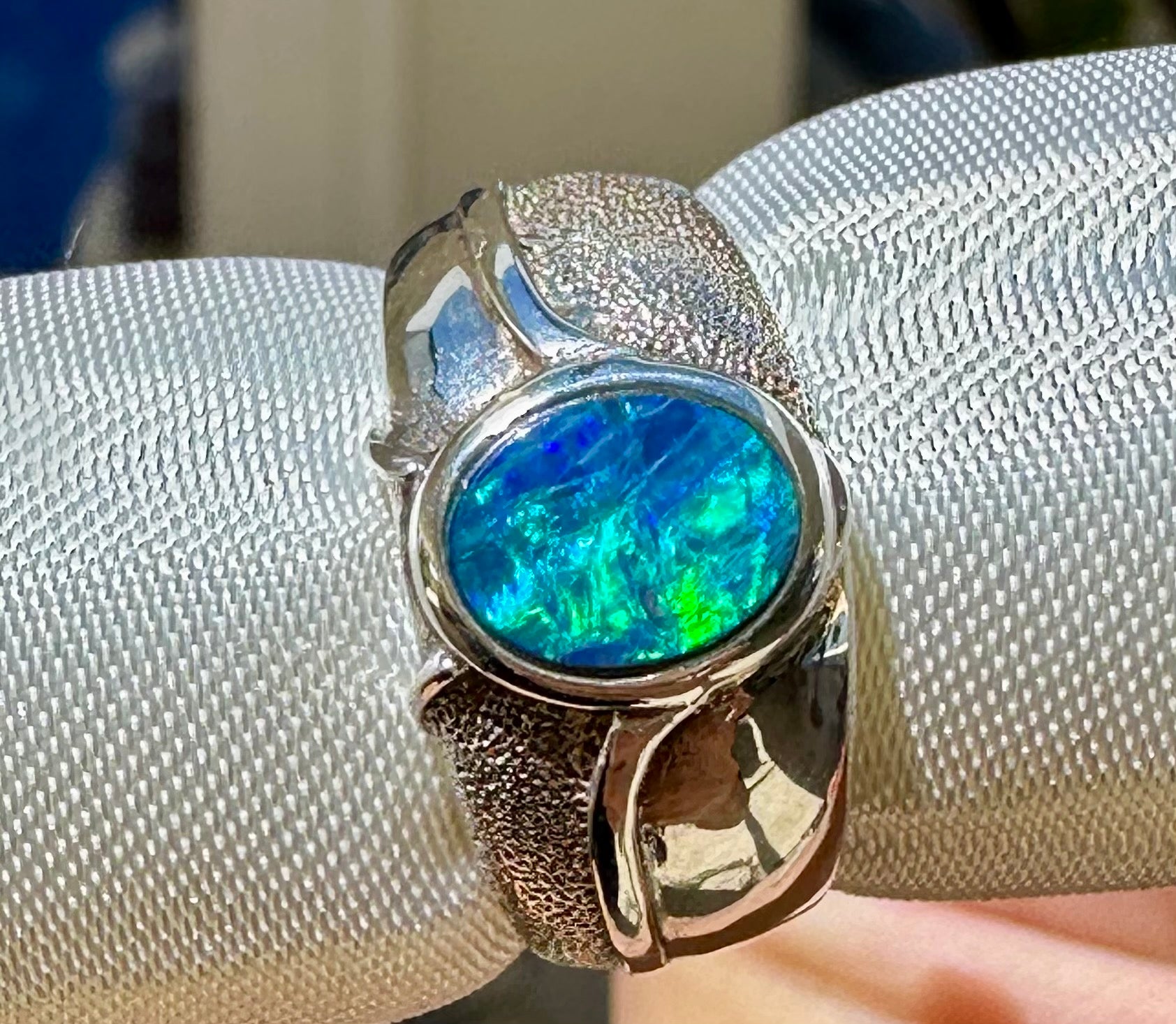 Australian opal ring sterling silver 5.75