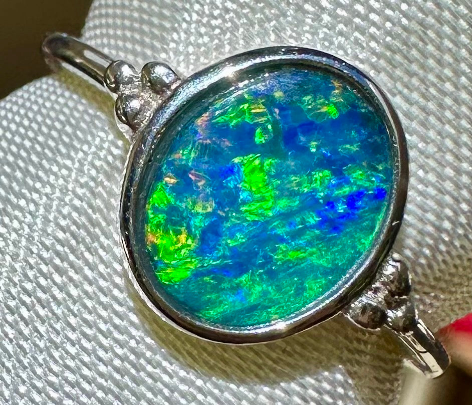 Australian opal ring sterling silver size 6