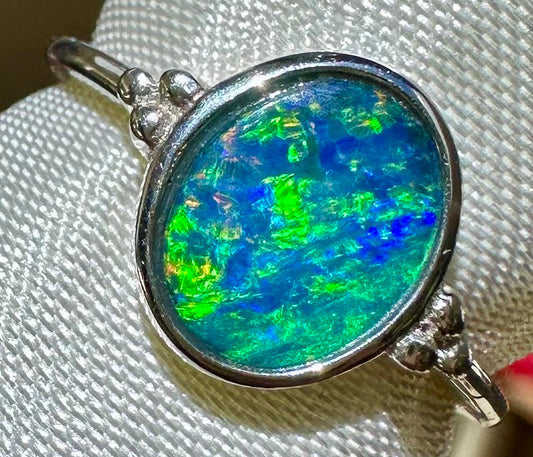 Australian opal ring sterling silver size 6