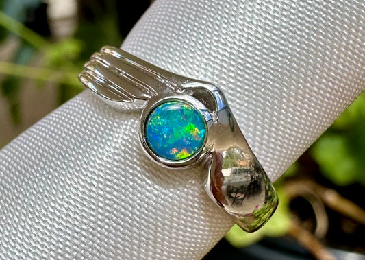 Genuine Australian opal sterling silver ring size 5.5