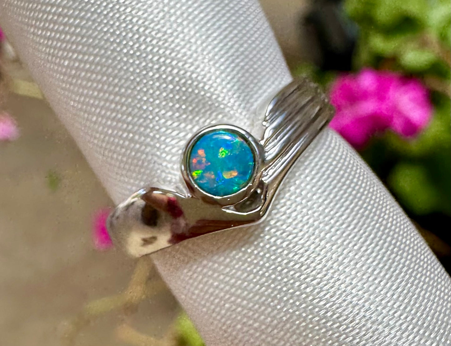 Genuine Australian opal sterling silver ring size 5.5