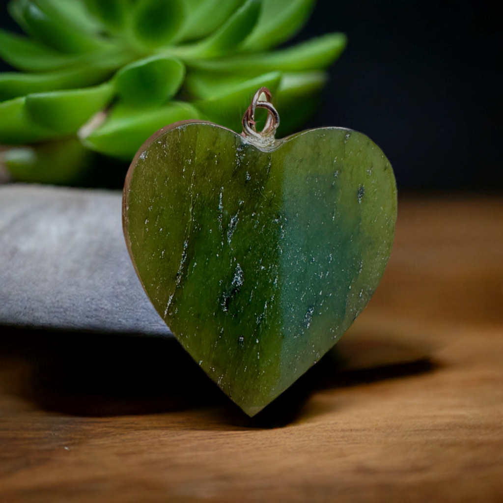 Australian Cowell green jade heart shape pendant. - Opal Essence Wholesalers 