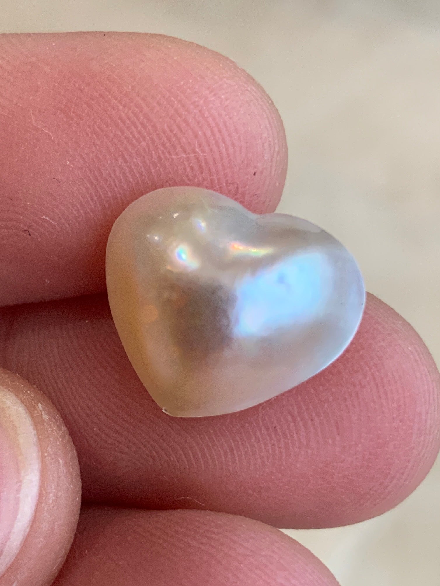 Opal Essence Australian Mabe Blister Pearl White Heart pendant or ring  