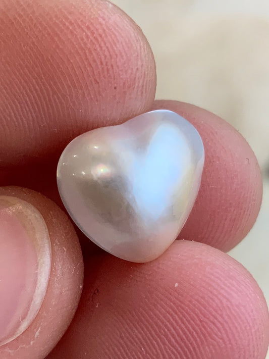 Opal Essence Australian Mabe Blister Pearl White Heart pendant or ring  