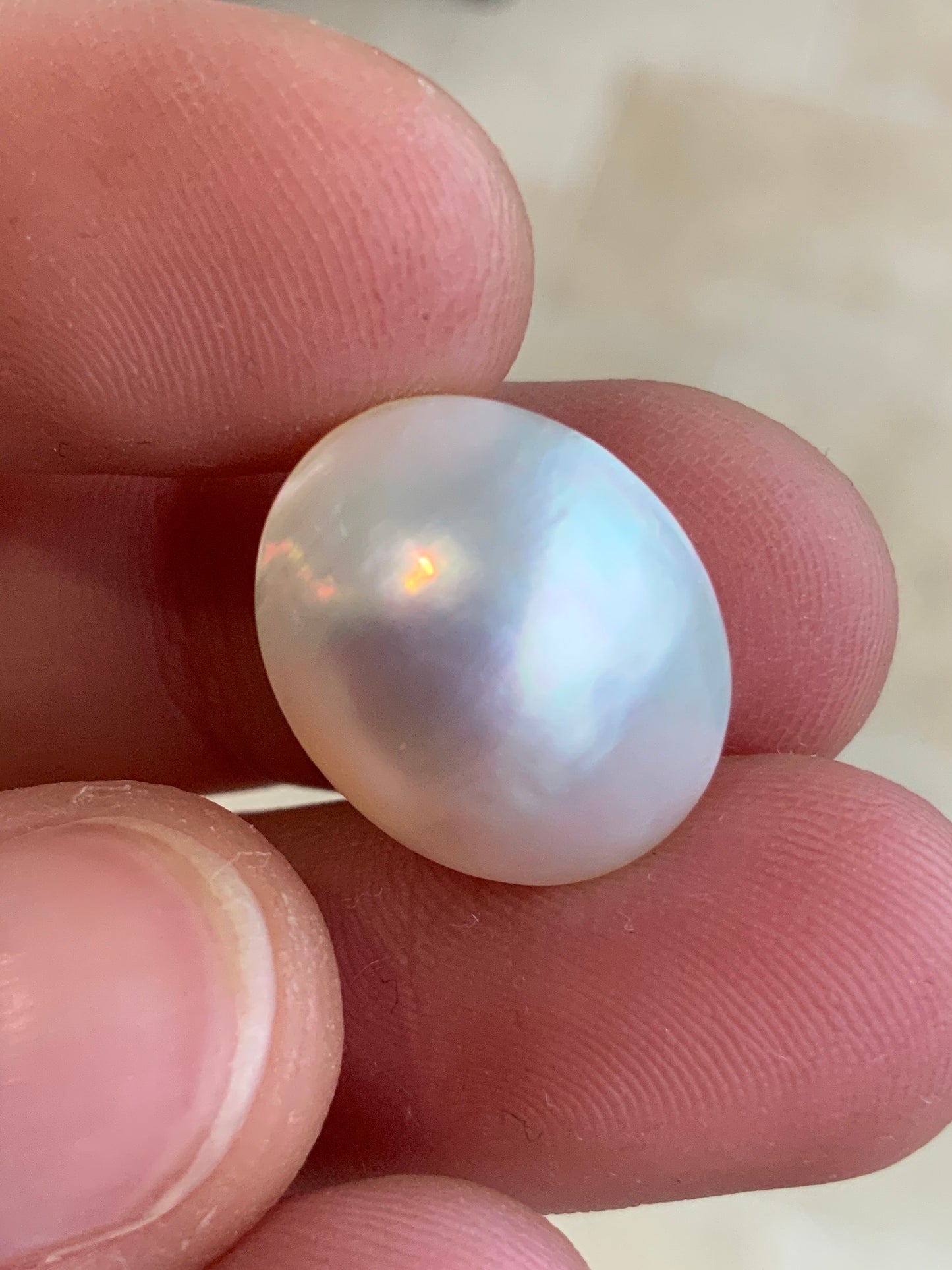 Opal Essence Australian Mabe Blister Pearl White Oval pendant or ring  
