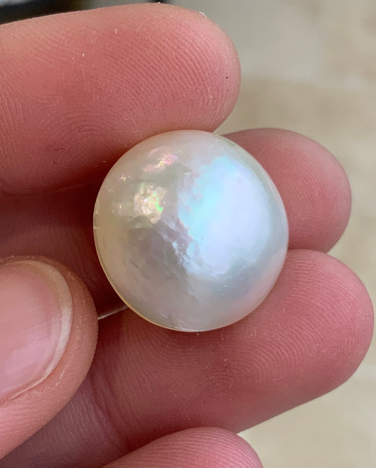 Opal Essence Australian Mabe Blister Pearl White round pendant or ring  