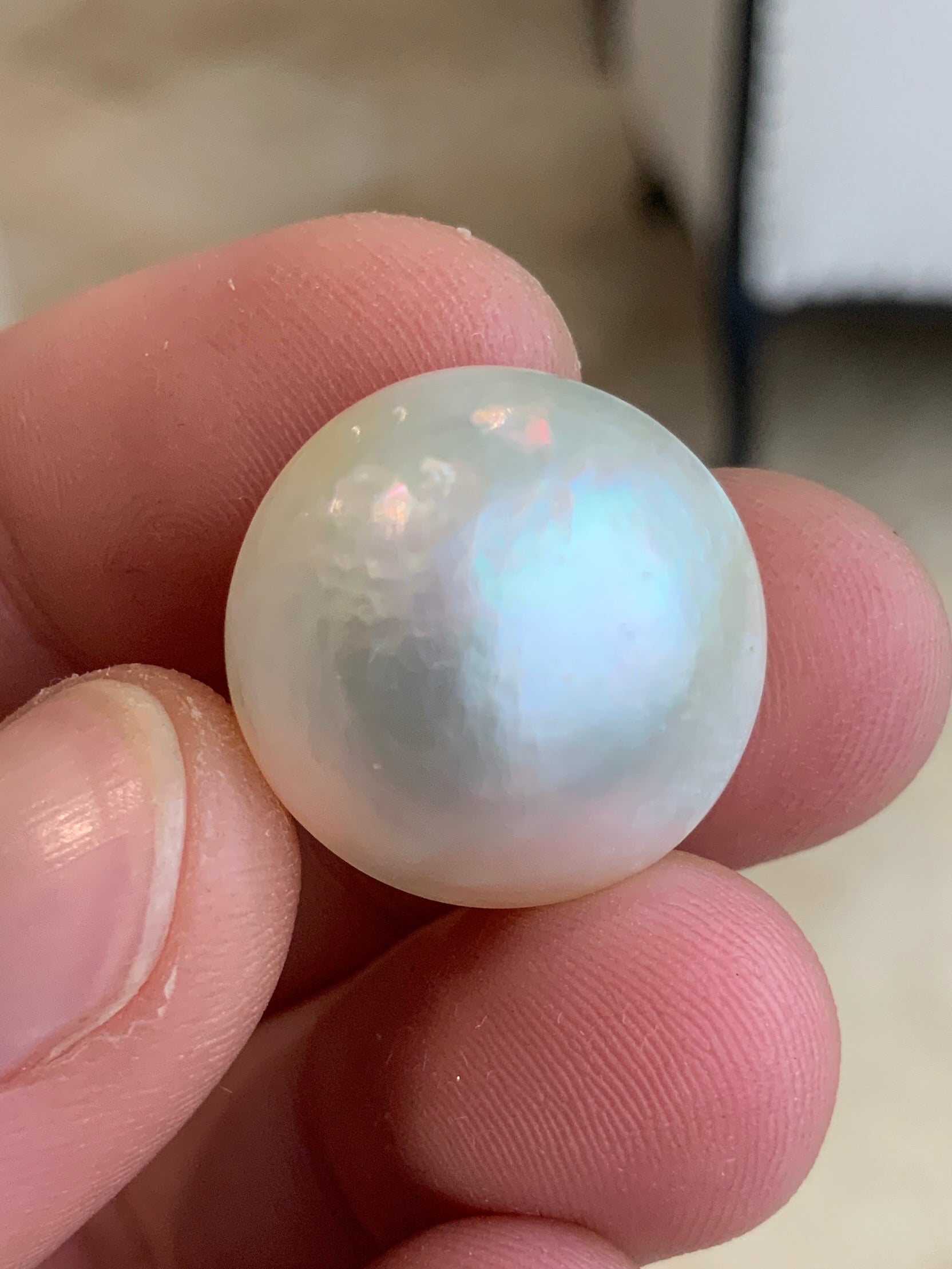 Opal Essence Australian Mabe Blister Pearl White round pendant or ring  
