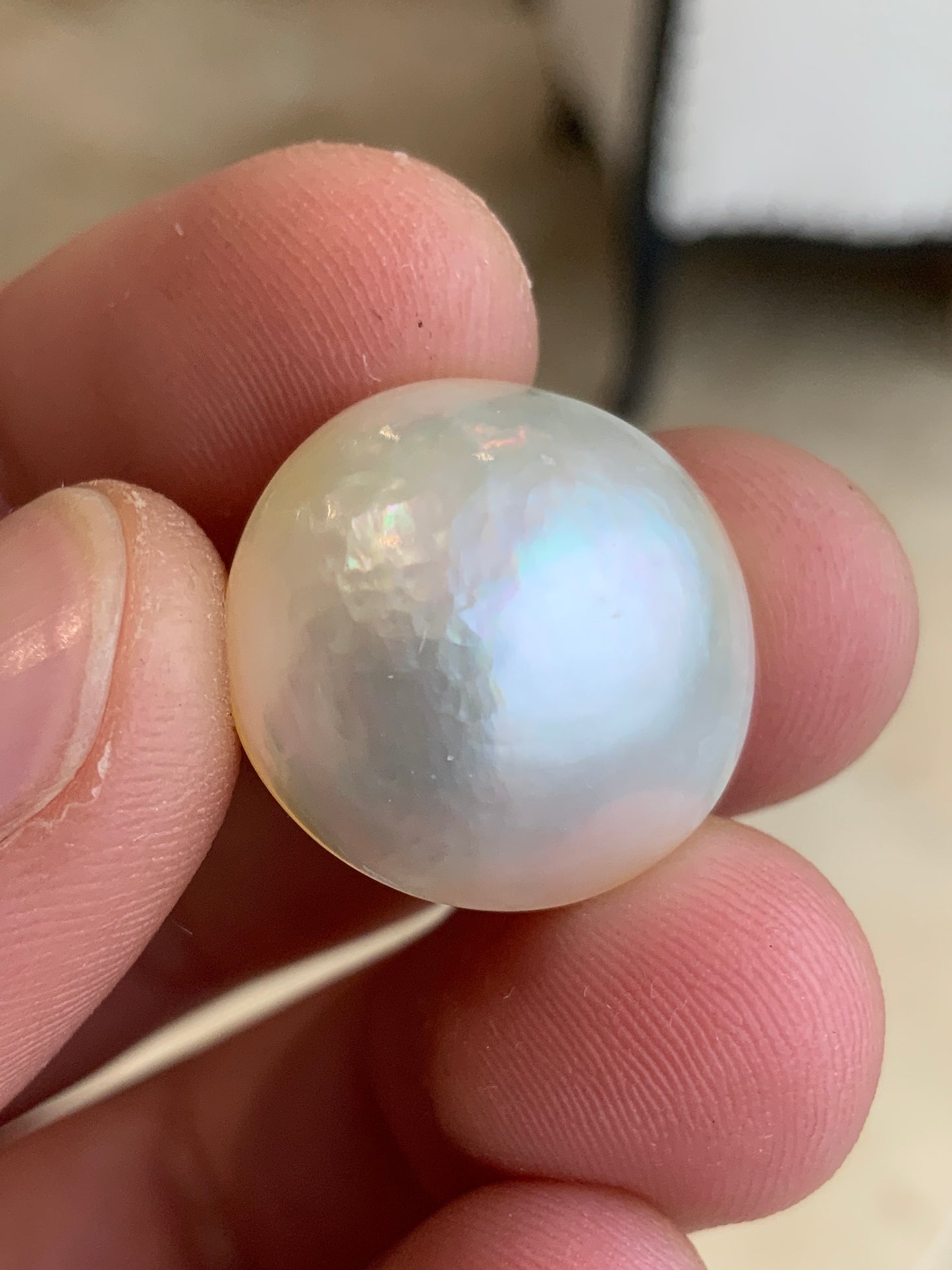 Opal Essence Australian Mabe Blister Pearl White round pendant or ring  