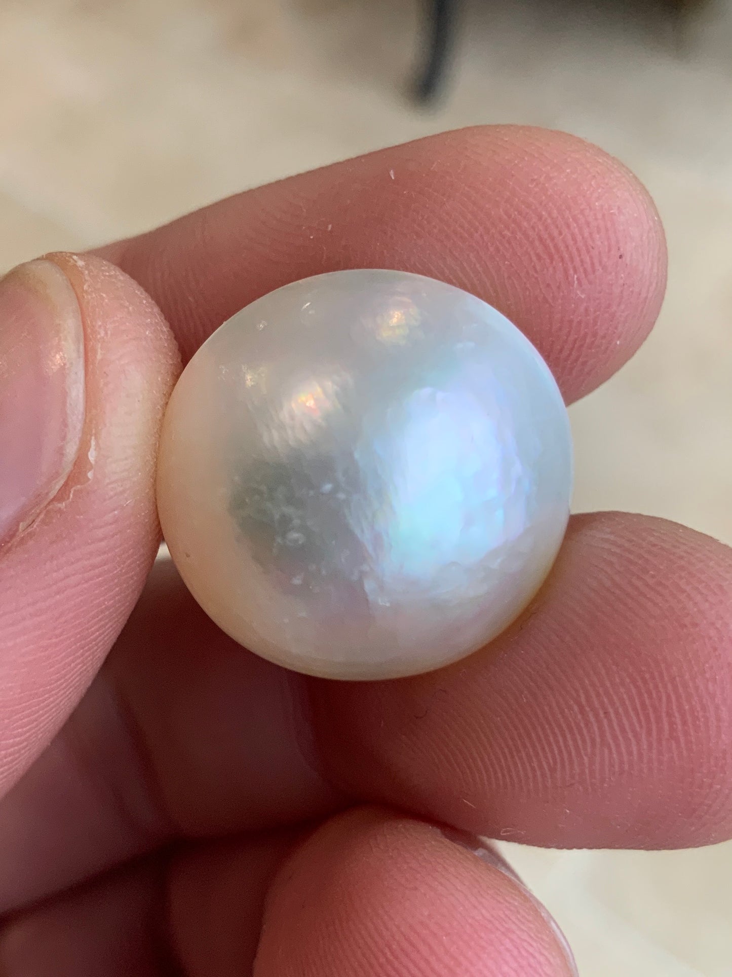 Opal Essence Australian Mabe Blister Pearl White round pendant or ring  