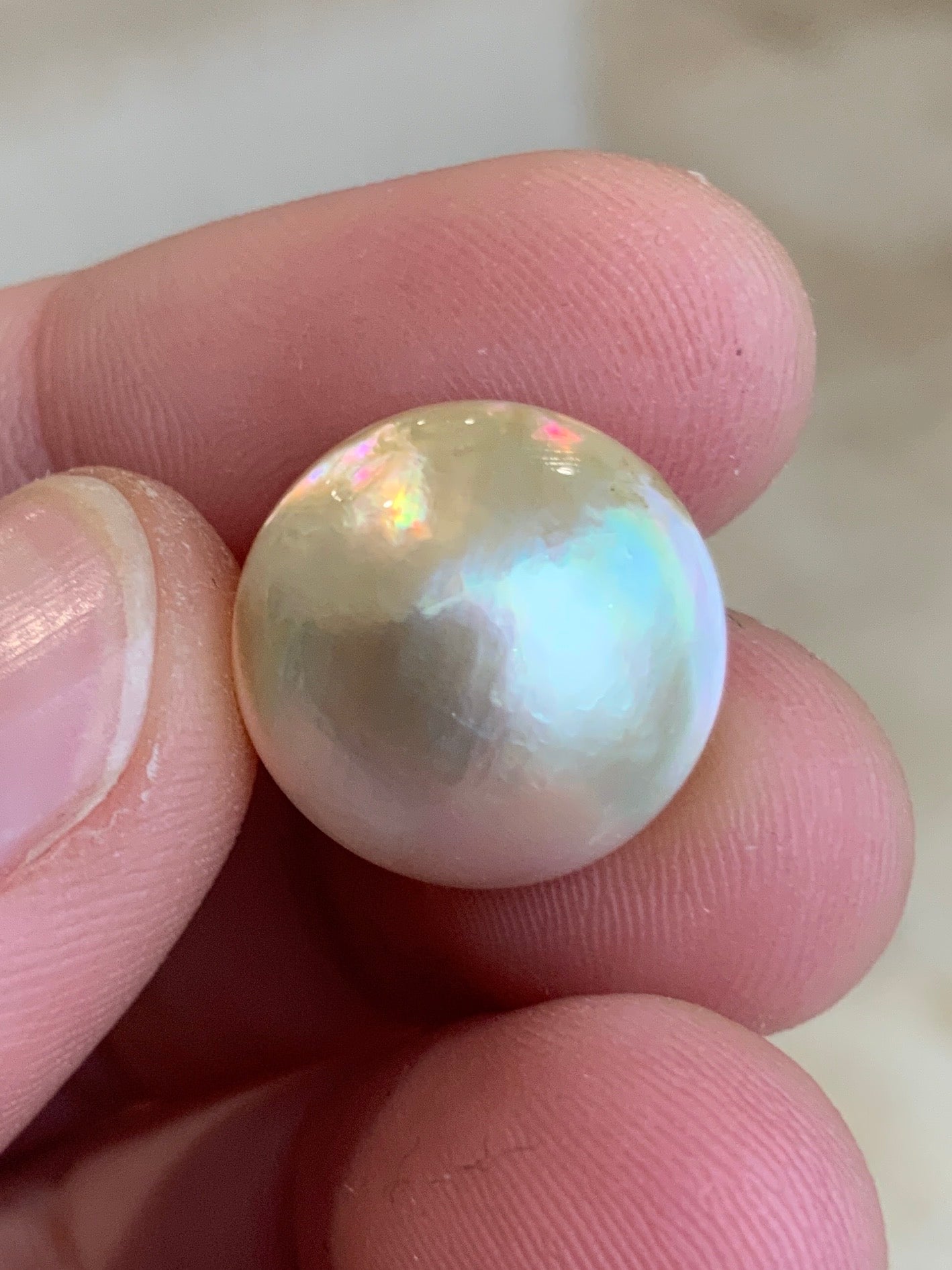 Opal Essence Australian Mabe Blister Pearl White Round pendant or ring  