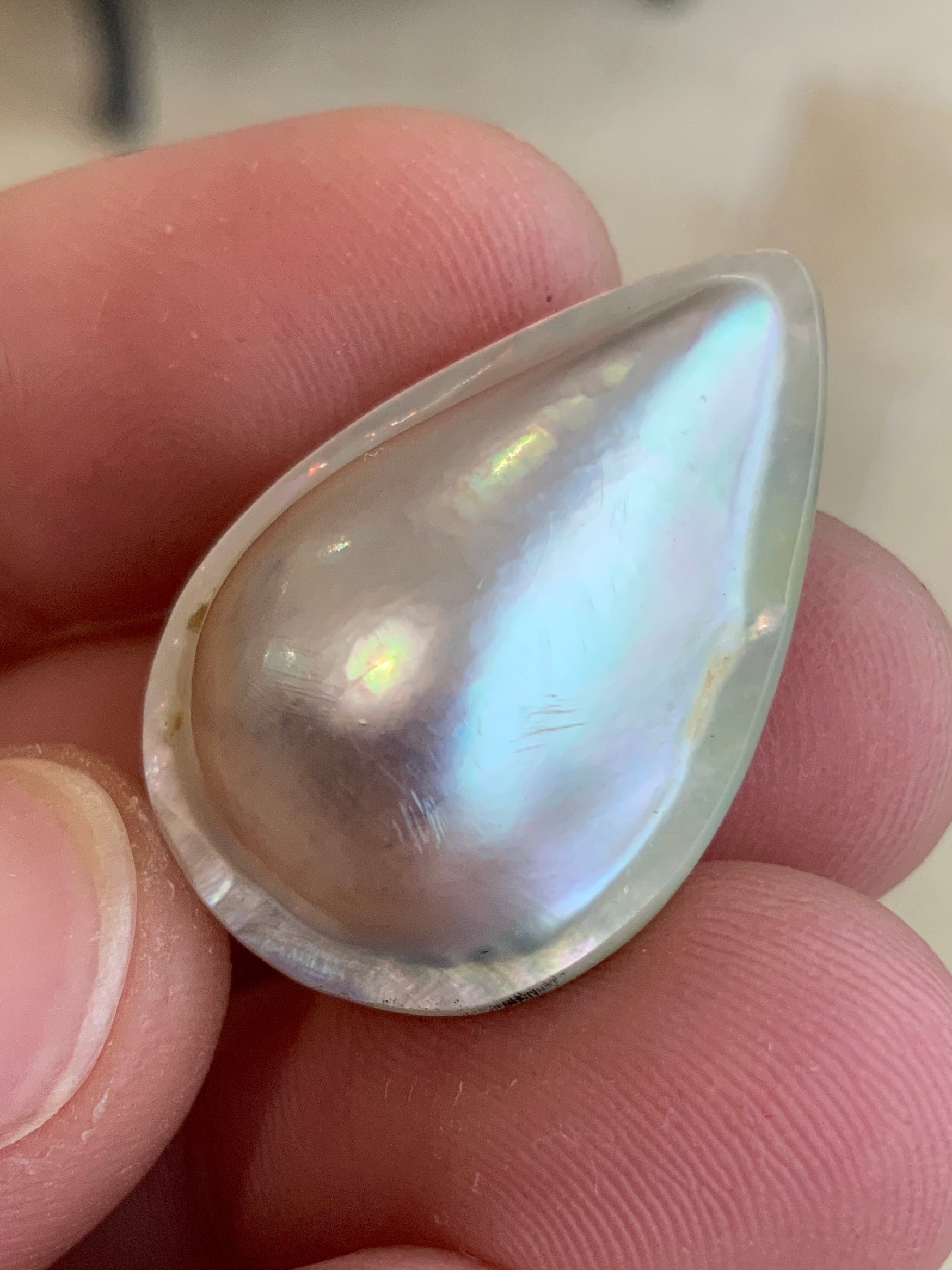 Opal Essence Australian Mabe Blister Pearl White teardrop pendant or ring  