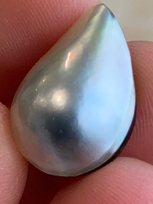 Opal Essence Australian Mabe tahitian Blister Pearl Blue and Grey Teardrop pendant or ring  