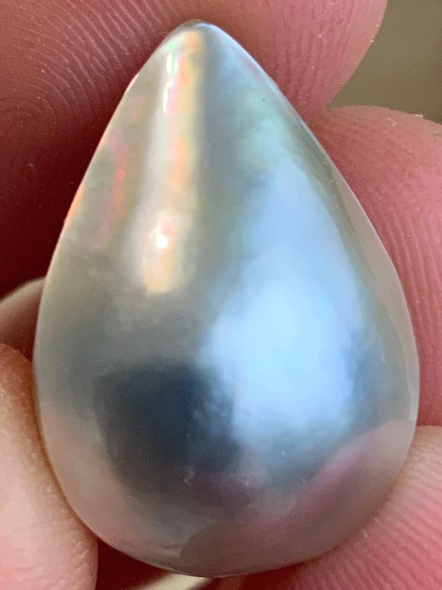 Opal Essence Australian Mabe tahitian Blister Pearl Blue and Grey Teardrop pendant or ring  