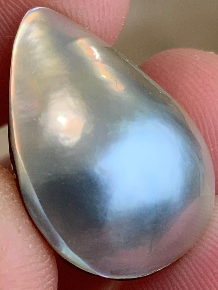 Opal Essence Australian Mabe tahitian Blister Pearl Blue and Grey Teardrop pendant or ring  