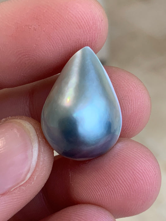 Opal Essence Australian Mabe tahitian Blister Pearl Blue and Grey Teardrop pendant or ring  