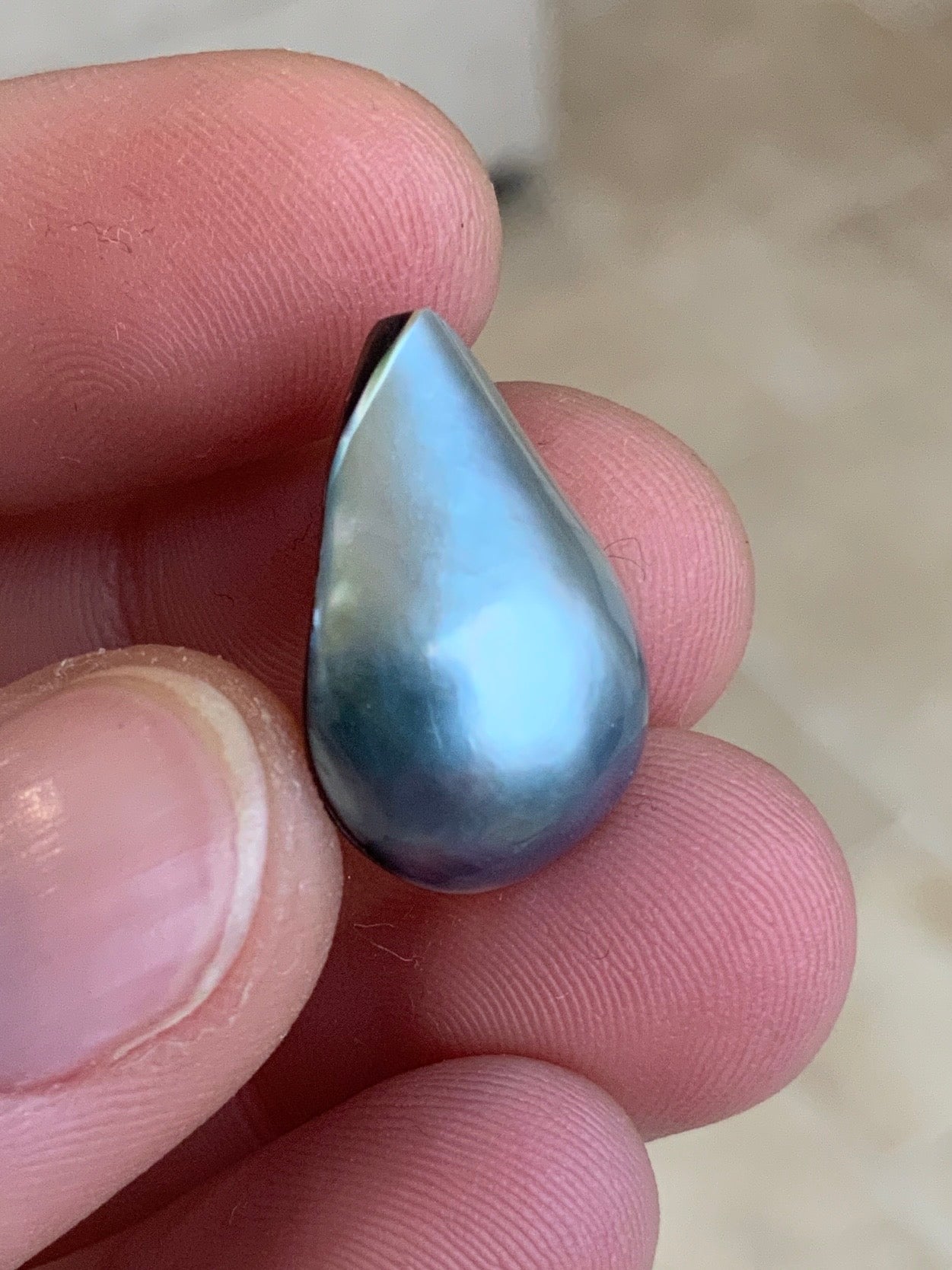Opal Essence Australian Mabe tahitian Blister Pearl Blue and Grey Teardrop pendant or ring  