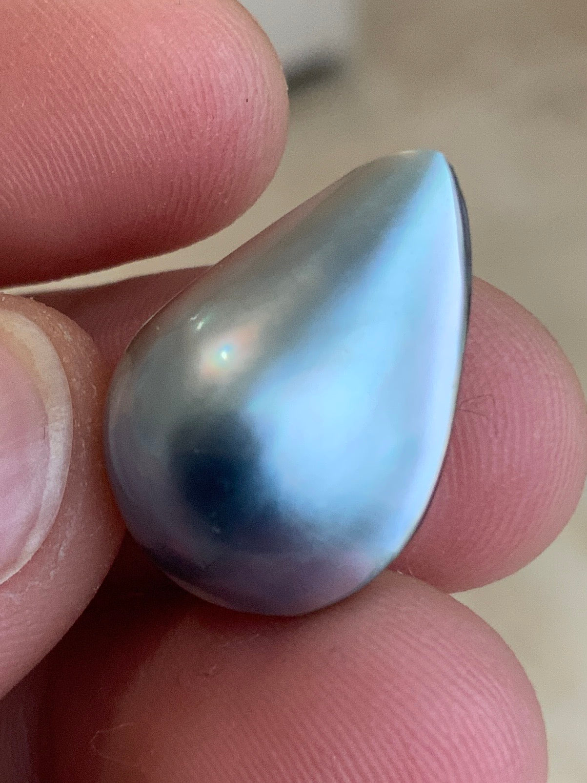 Opal Essence Australian Mabe tahitian Blister Pearl Blue and Grey Teardrop pendant or ring  