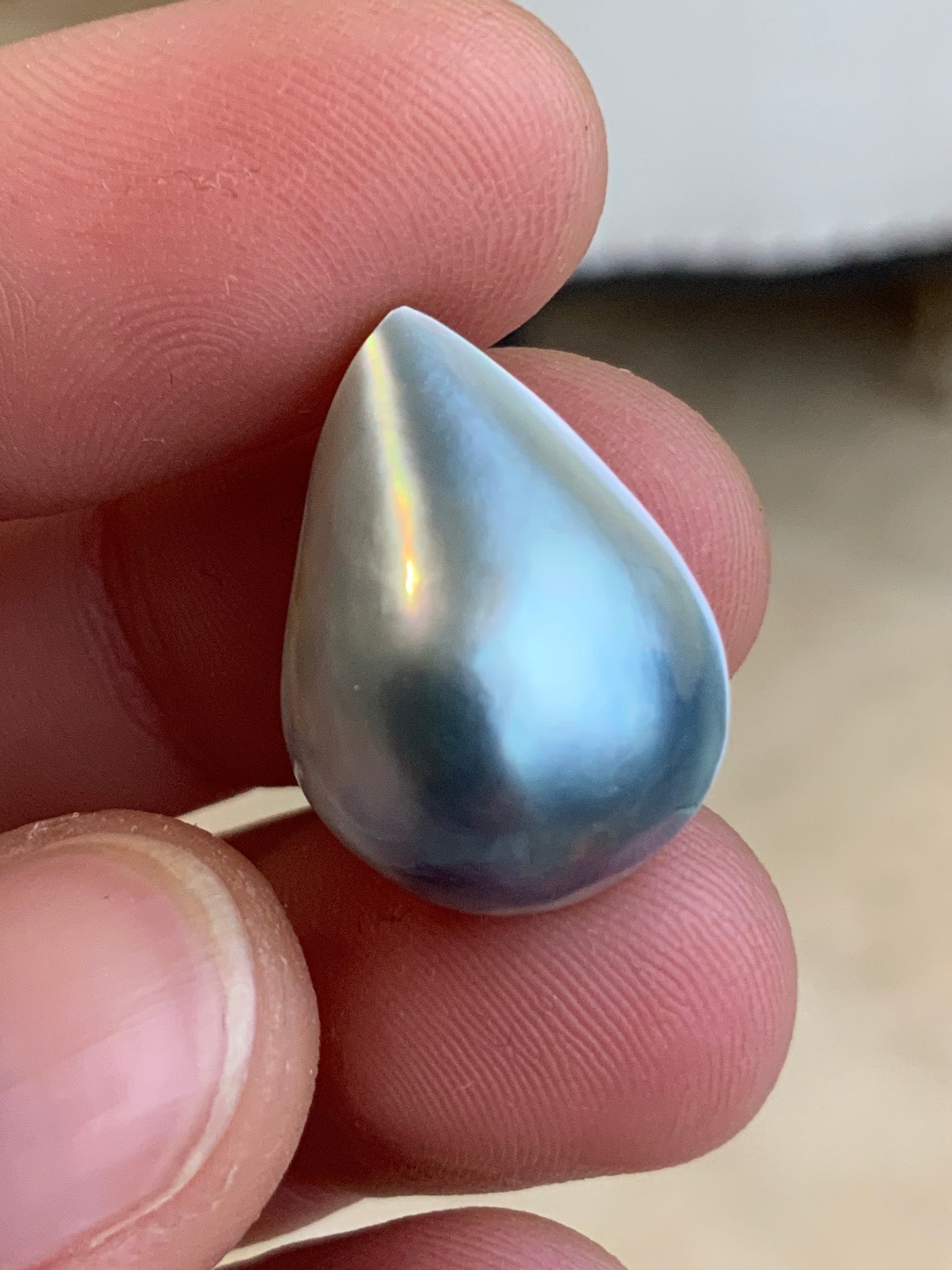 Opal Essence Australian Mabe tahitian Blister Pearl Blue and Grey Teardrop pendant or ring  