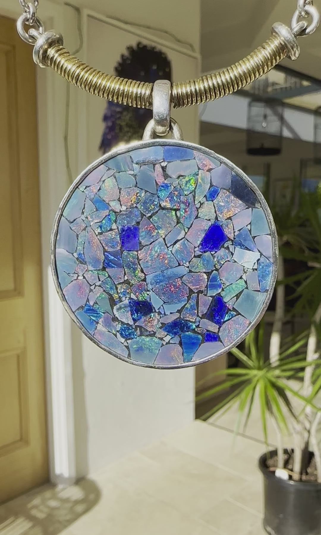 Opal Mosaic Pendant on Sterling Silver Chain - Opal Essence Wholesalers