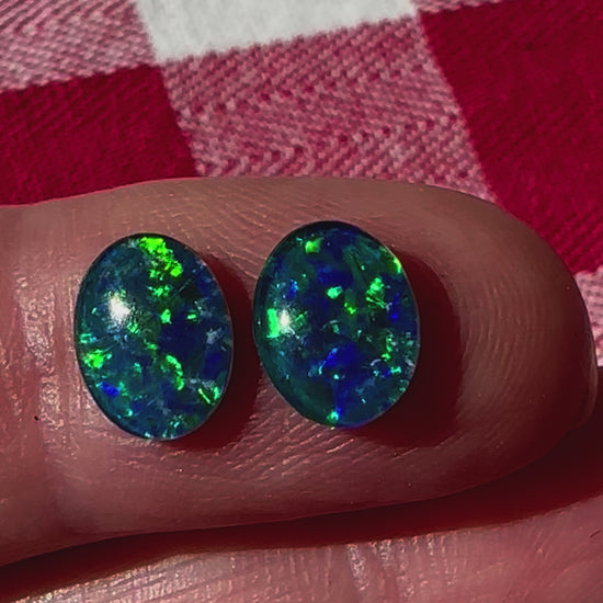 Matching pair Australian opal triplets 9x7mm