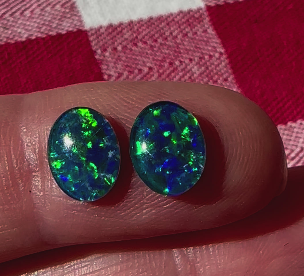 Matching pair Australian opal triplets 9x7mm