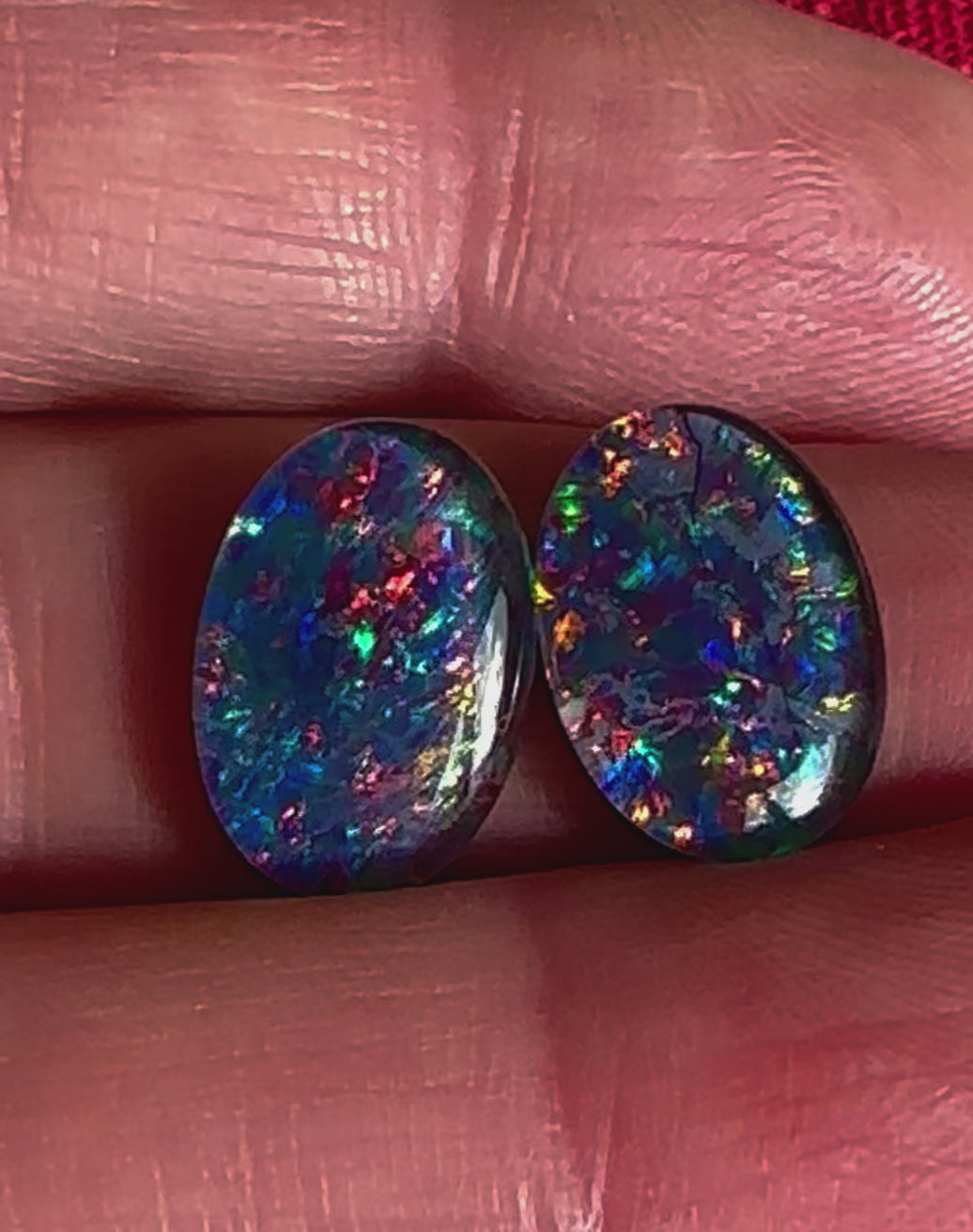 Matching pair Australian gem grade opal triplets 14x10mm