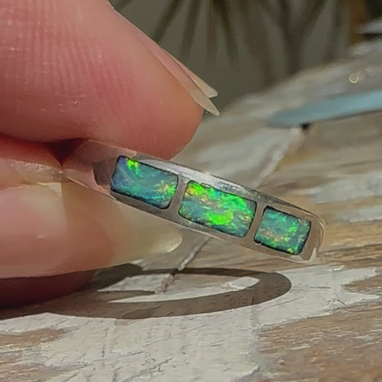 Genuine Australian opal sterling silver inlay ring