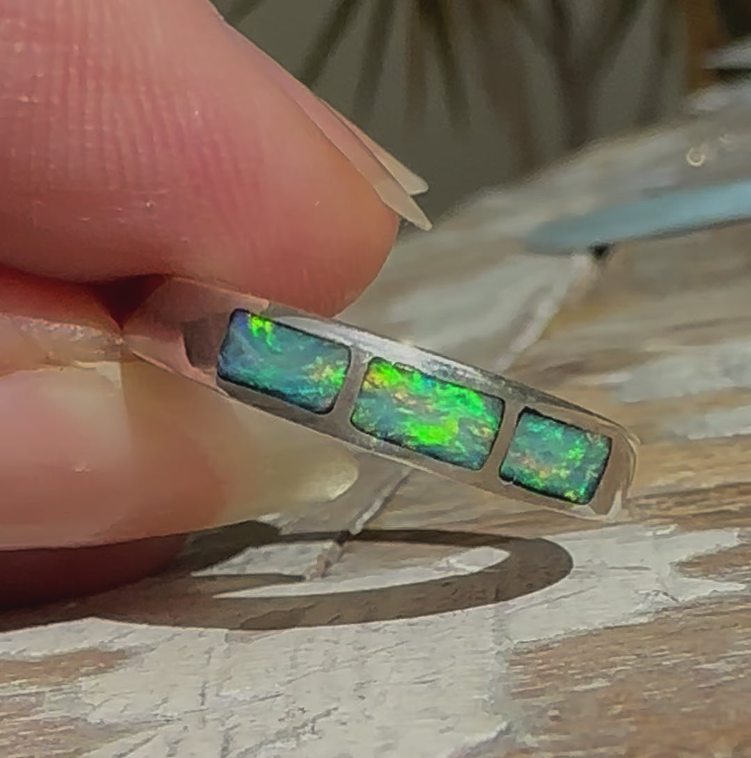 Genuine Australian opal sterling silver inlay ring