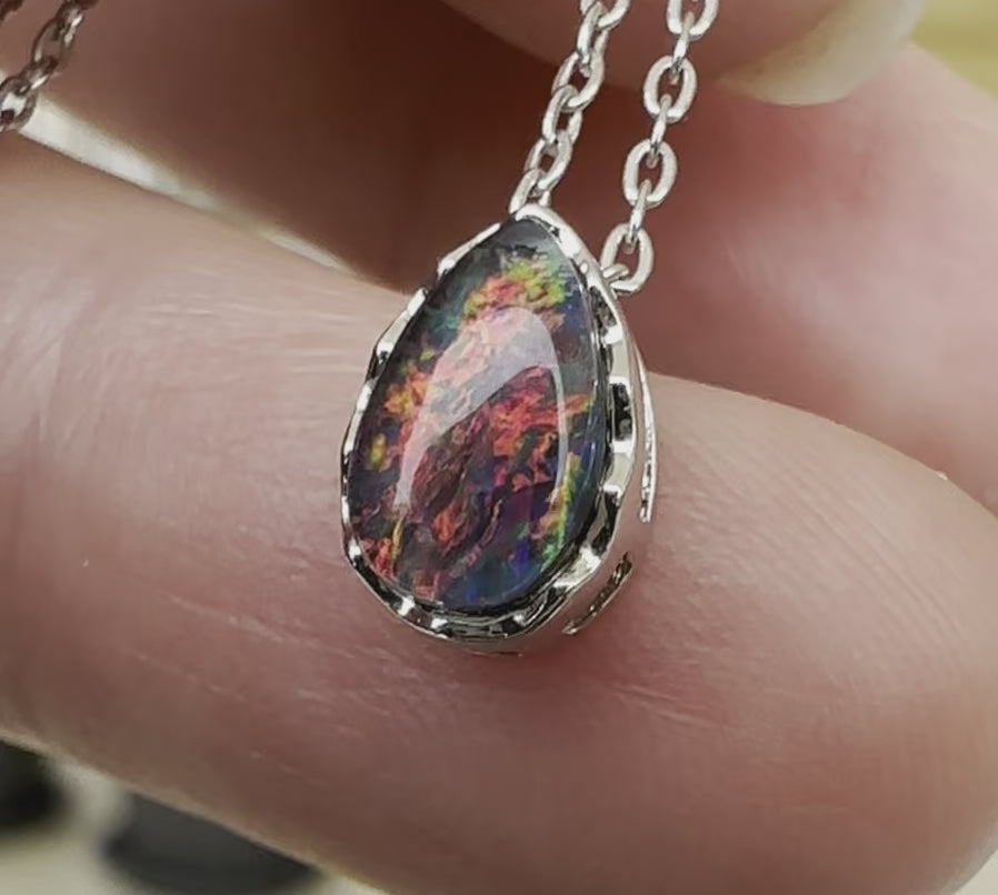 Genuine Australian Opal and Sterling Silver Pendant