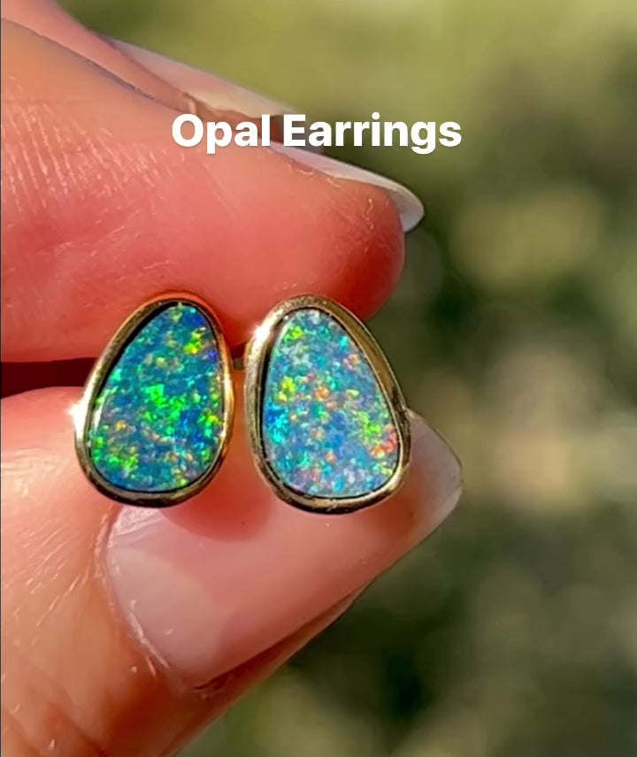 Black Opal Stud Earrings in Sterling Silver | Ruby & Oscar